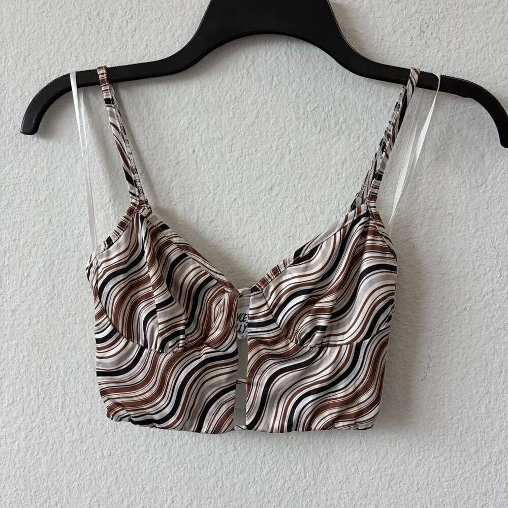 Princess Polly Brown/White Wavy Swirl Print Crop Top Size 2